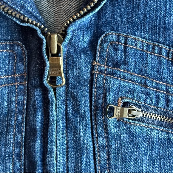 VTG Lauren Ralph Lauren Women's Petite P/L Blue Jacket Zip Button Pockets Short - Picture 8 of 8